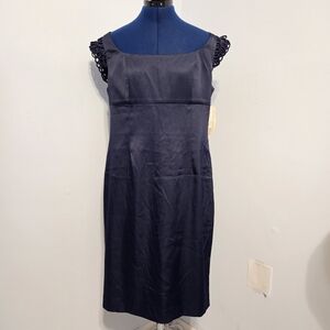 Vintage Navy Blue Satin Cocktail Dress Size 14